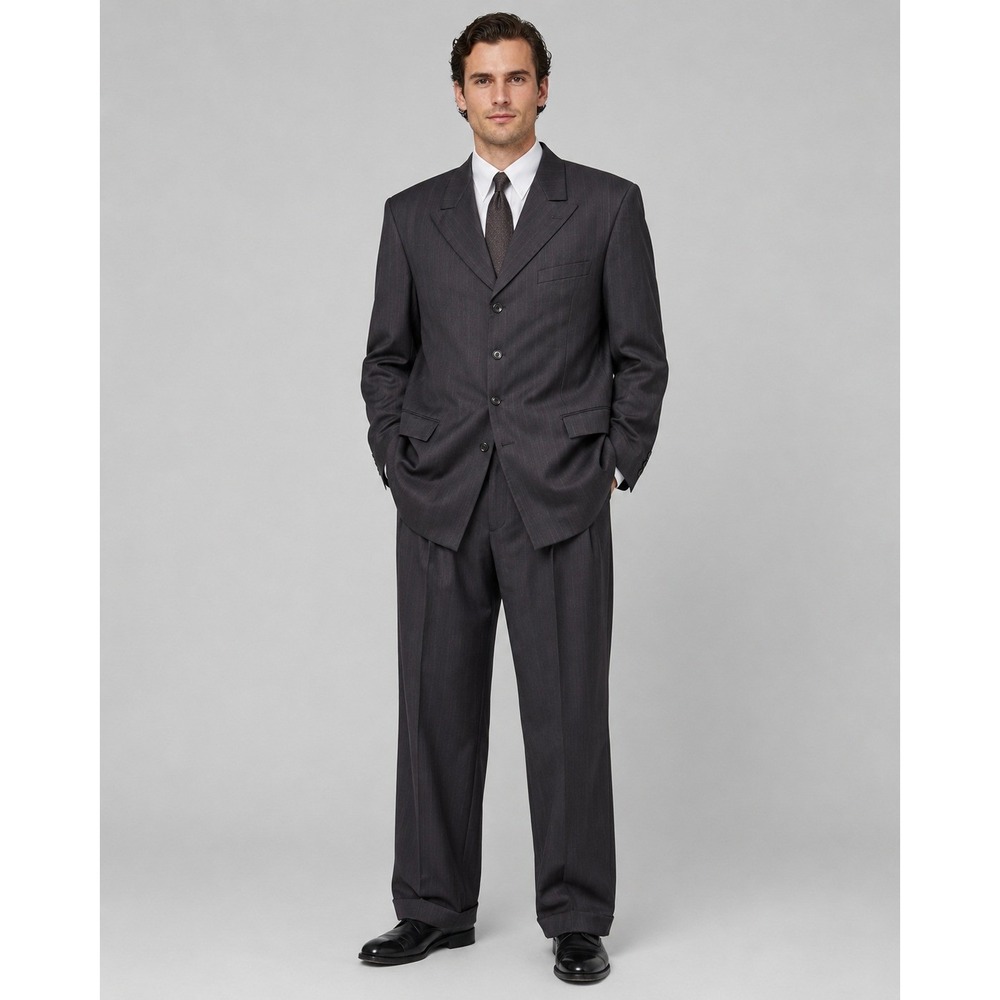 Steve Harvey Collection Mens 48L Suit Super 120s Wool Pinstripe 4 Button 42x30